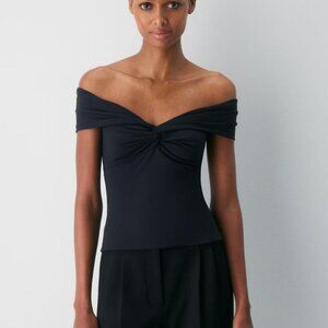 Aritzia Black Contour Twist Off-Shoulder Top